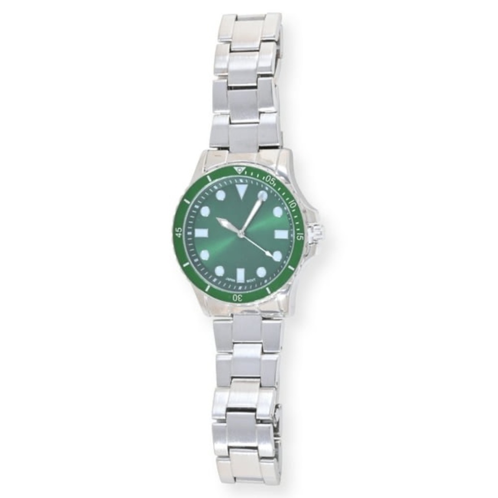 Mens Silver w/Green Round Analog Watch Set - Picture 2 of 2
